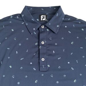 FootJoy Golf Performance Polo Shirt Mens XXL Navy Blue Print